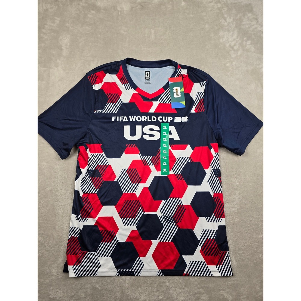 FIFA World Cup 2026 USA Soccer Jersey Tee Mens XL Navy Red White Geometric *Read